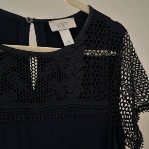 EUC LOFT Navy Lace Neckline Dress